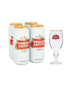 רביעיית פחית בירה סטלה וכוס ממותגת מתנה 440 מ"ל