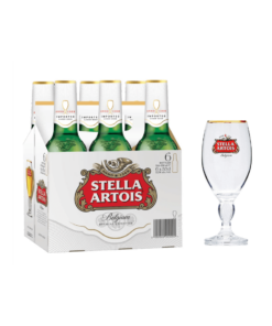 שישיית בירת סטלה 330 מ”ל וכוס ממותגת מתנה