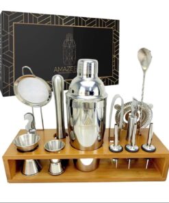 ערכת אביזרי בר מקצועית להכנת קוקטיילים + מעמד עץ (Professional Bartender Gift Box)